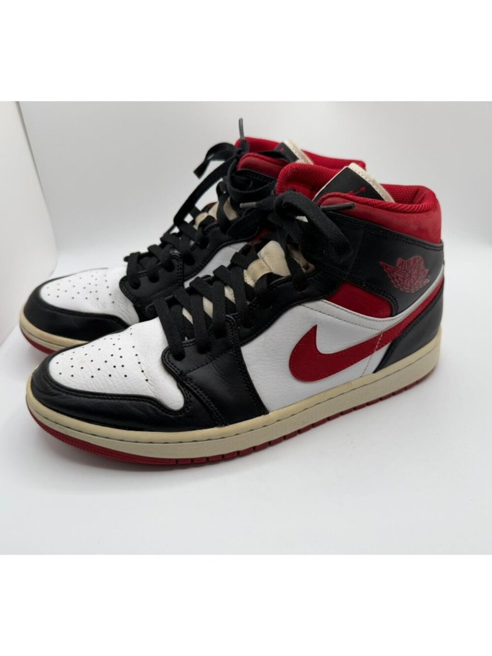 Nike Air Jordan 1 Mid Men's Size 10.5 Red Black White Leather High Top Sneakers